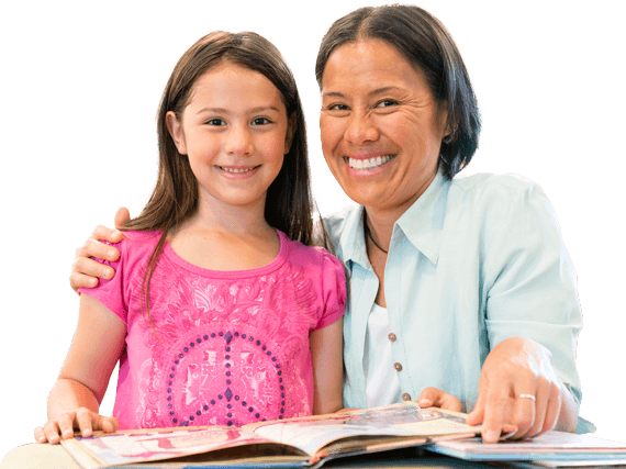 happy student and parent doing classwork